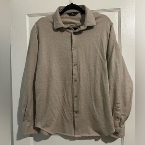 Hart Schaffer Marx Soft Cotton Textured Herringbone Patterned Tan Button Down